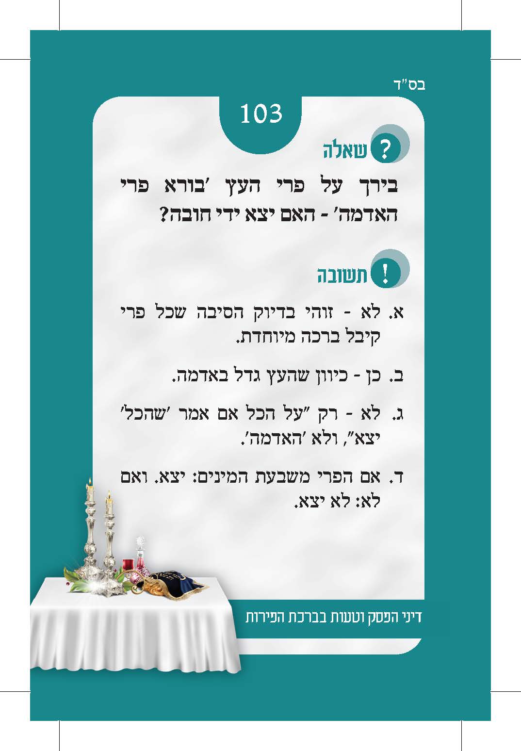 קלף 103 — צד השאלה: בירך על פרי העץ בורא פרי האדמה, האם יצא ידי חובה?